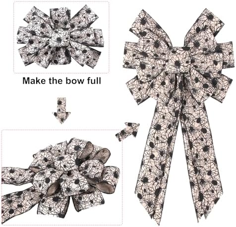 2PCS Large Halloween Bows 20"*12" Halloween Tree Topper Bow, Halloween Bow with Spider Web