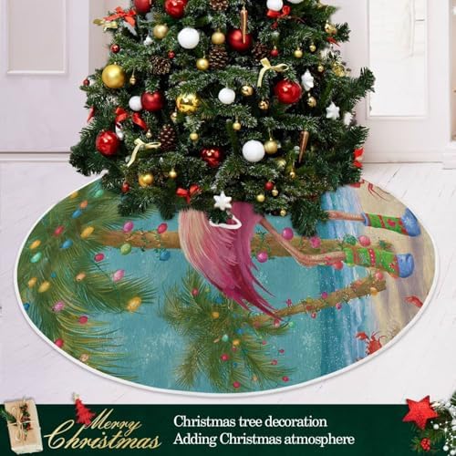 Pfrewn Christmas Tropical Flamingo Palm Tree Crab Christmas Tree Skirt 36" Farmhouse Winter Large Xmas Tree Skirts Mat for Welcome Holiday Party Supplies Rustic Ornaments Indoor Home Decor