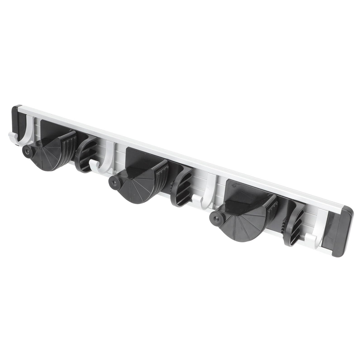 Punch free Wall Mounted Mop and Broom Holder Space Aluminum Rack with 4 Hooks Black Organizer for Cleaning Supplies Storage in Laundry Garage