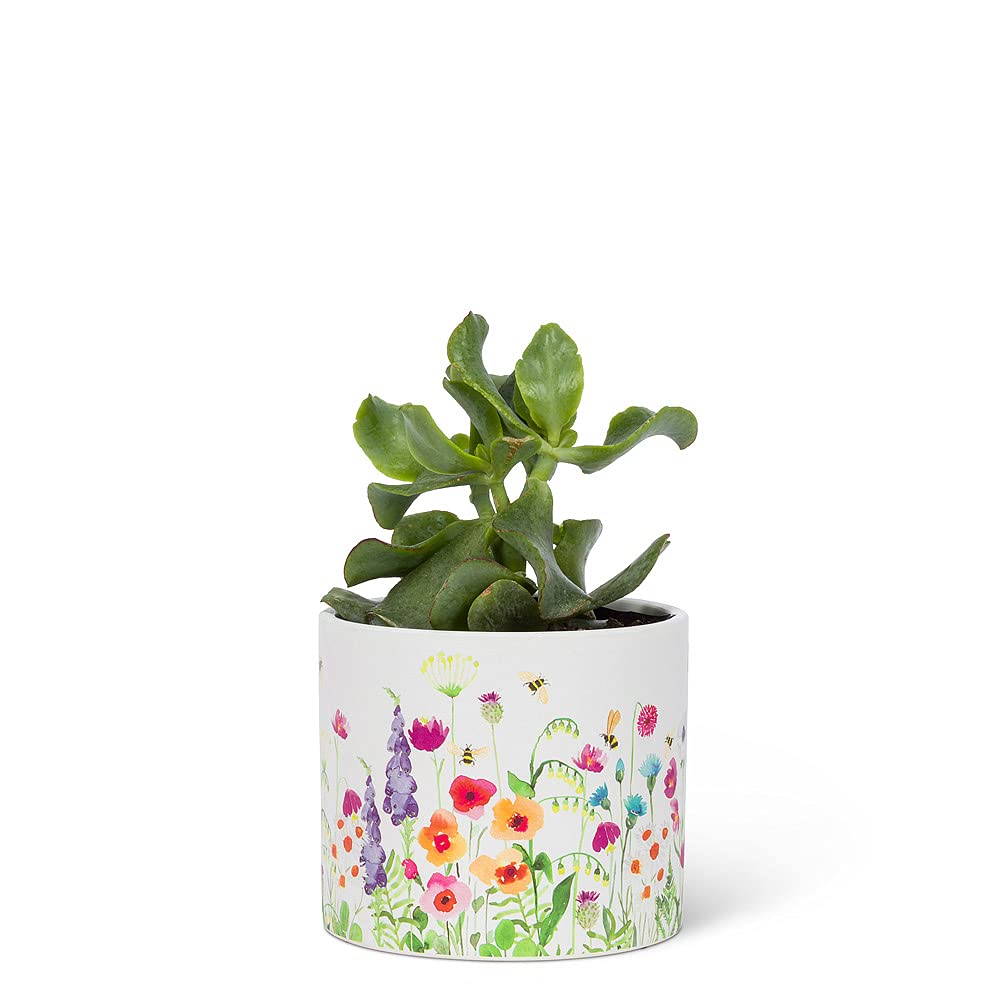 Abbott Collection Small Bee Garden Planter - Ceramic, White/Multicolor, 4.5 inches D