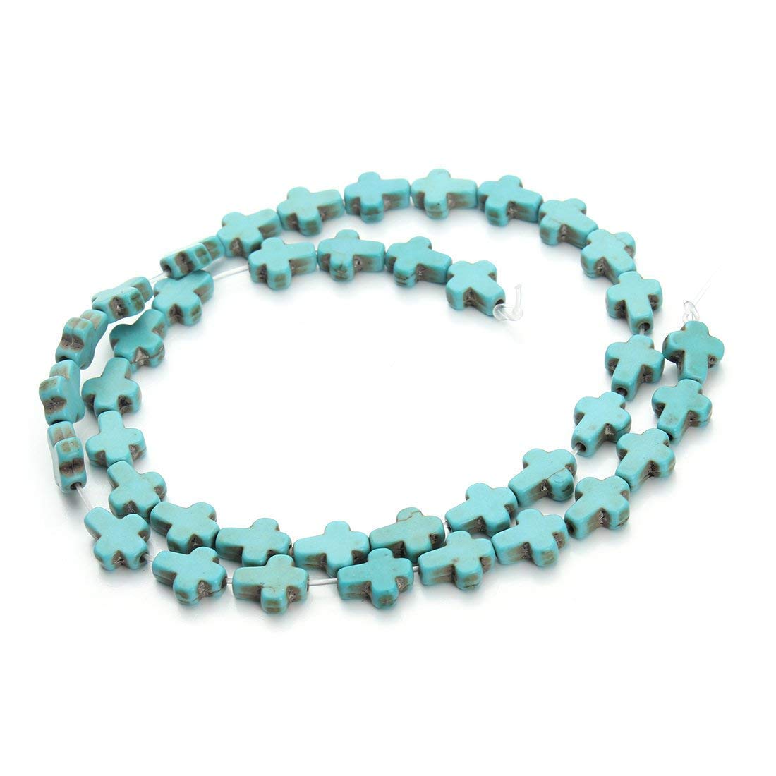 HAAMIIQII 12x16mm Blue Turquoise Cross Beads Loose Gemstone Beads for Jewelry Making Strand 15 Inch (24pcs)