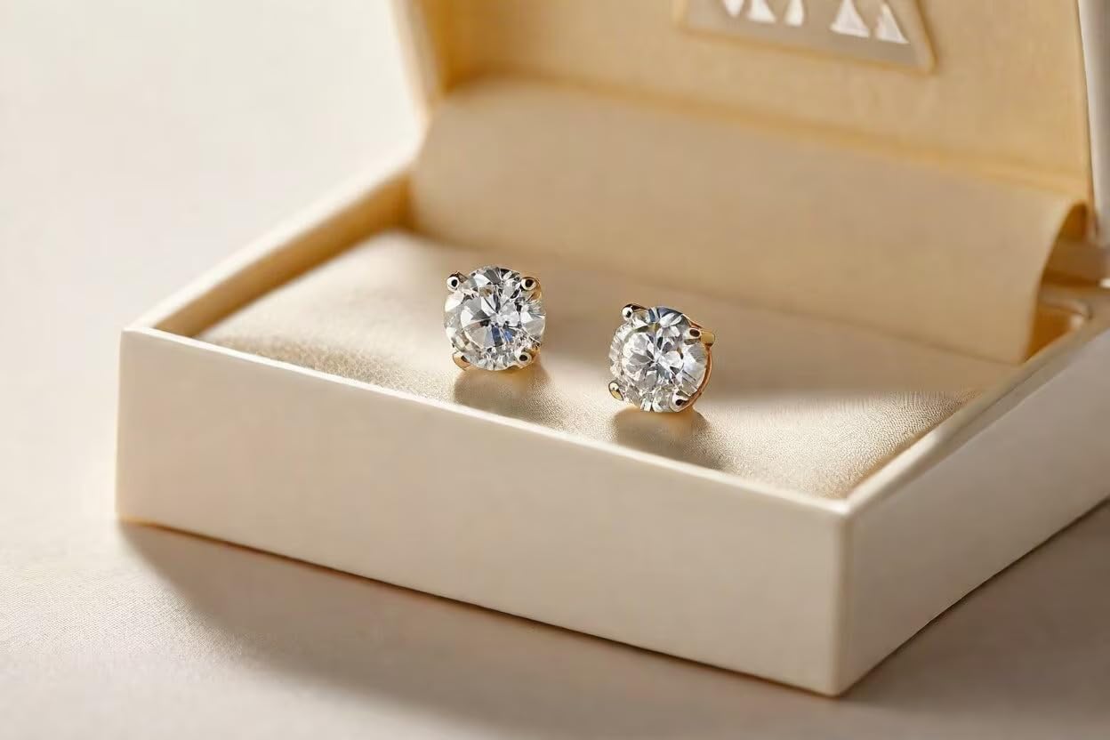 0.50 Carat Lab-Grown Round Cut Diamond Stud Earrings for Women |VS Clarity, E-F Color | 14K White Gold | 4-Prong Screw Back Secure Setting | Fine Jewelry Wedding Anniversary | Gift for Her