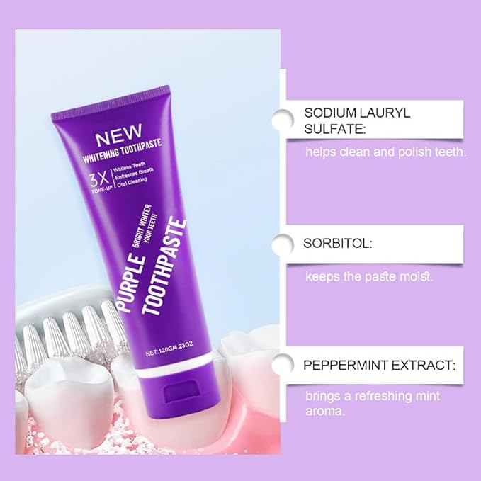 2025 New Whitening Purple Toothpaste,3X White Brilliance Toothpaste, Fluoride-Free Teeth Whitening,Tooth Stain Removal Colour Corrector (2)