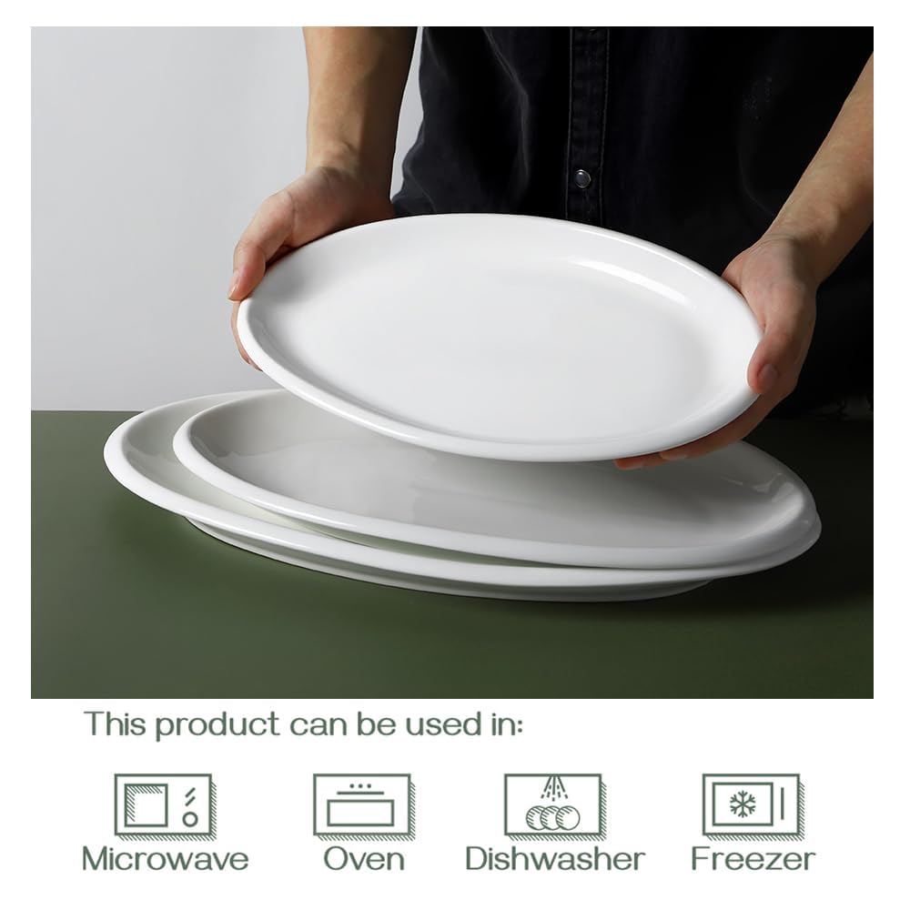 DOWAN Large Serving Platter, 16"/14"/12" Oval Platters Oven Safe, White Serving Plates for Wedding Decor, Ceramic Serving Dish for Entertaining Food, Set of 3
