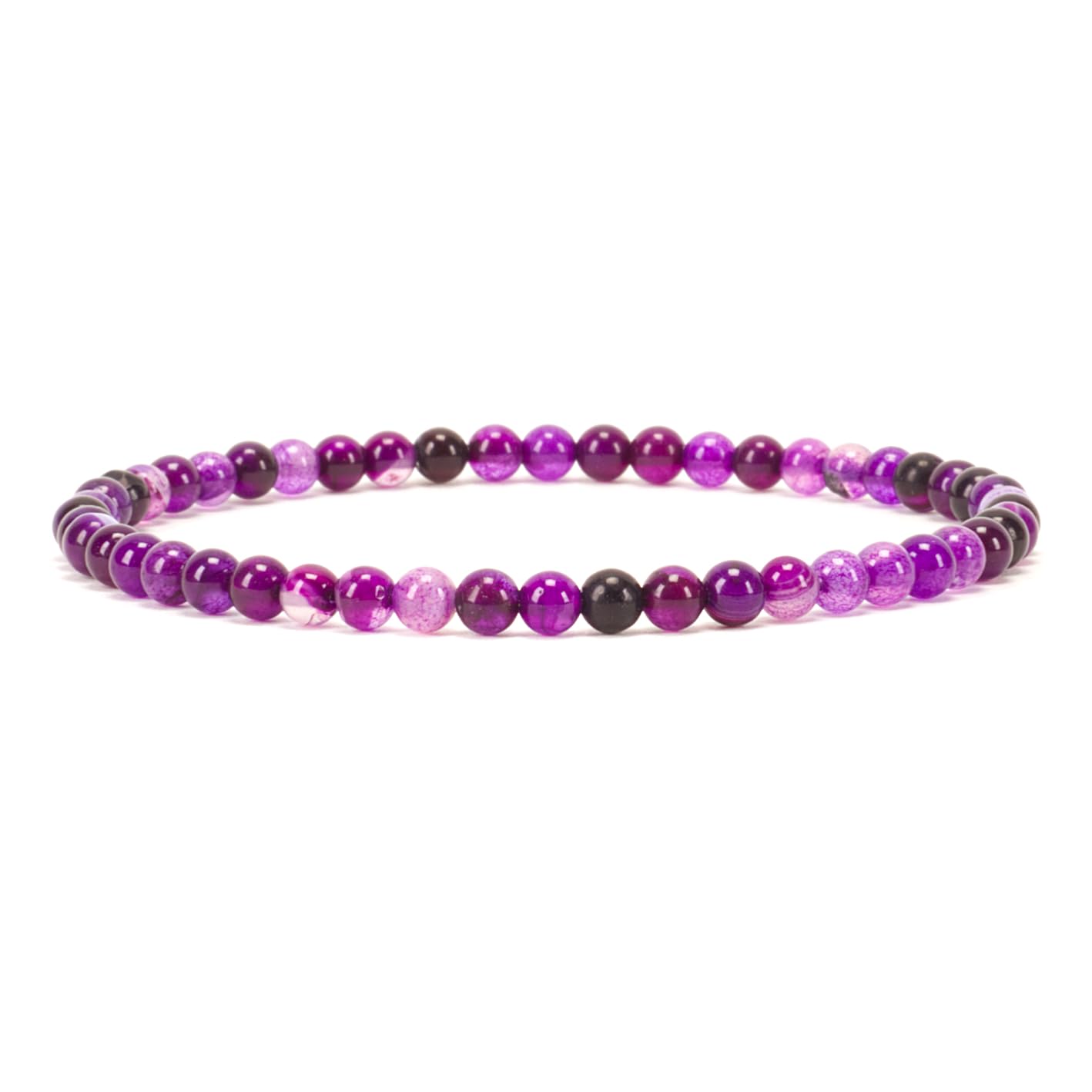 Cherry Tree Collection - Small, Medium, Large Sizes - Gemstone Beaded Bracelets For Women and Men - 4mm Round Beads (Lace Agate Purple, Small)
