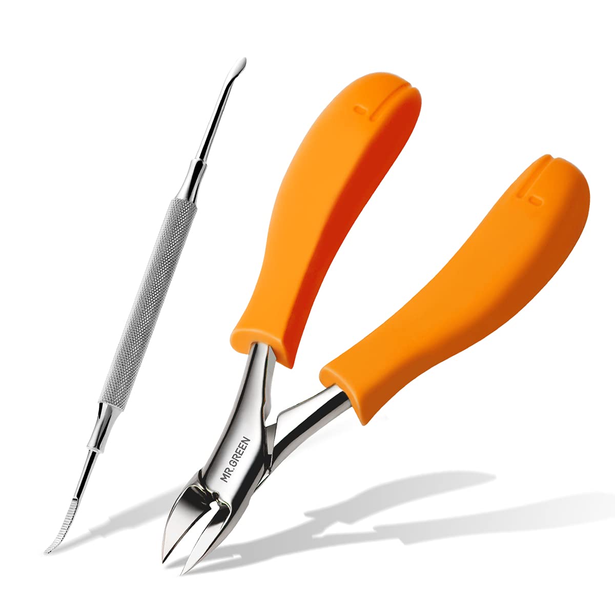 MR.GREEN Nail Clippers Toenail Cutters Anti-Splash Professional Ingrown Thick Hard Nail Scissors Pedicure Tools Manicure Sets (Orange Handle+Nail Remover)