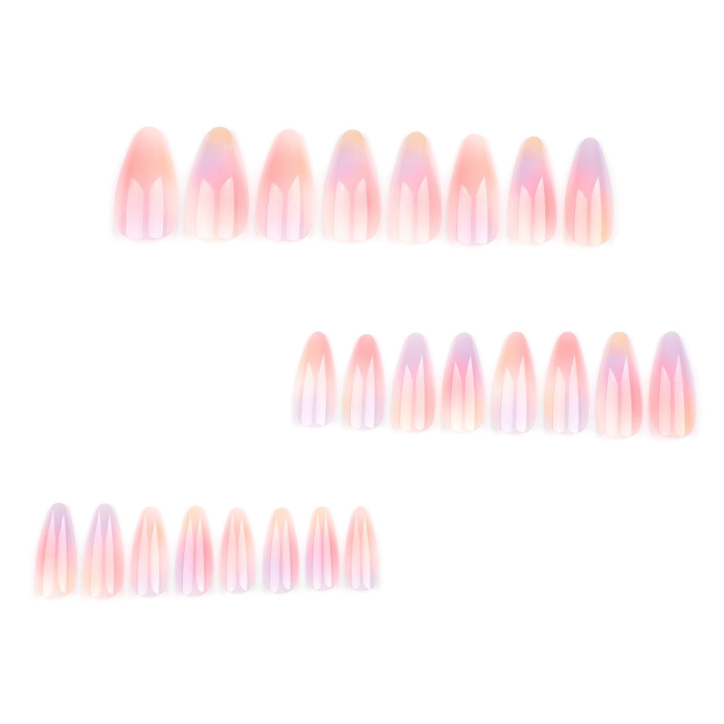 Gentle Claws Haute Press On Nails | Aurora | Gradient Orange and Purple Multicolor Tie Dye Press On Nails with Gloss Finish