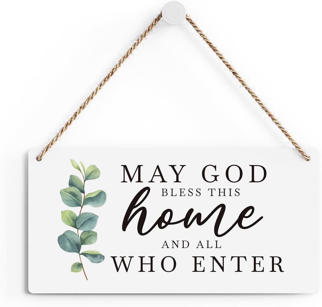 SENJIAN Christian Home Decor, Bless This Home Wall Decor, Modern Farmhouse Sign Scripture Printed Wood Sign Wall Art Religious Decoration for Office Bathroom Bedroom
