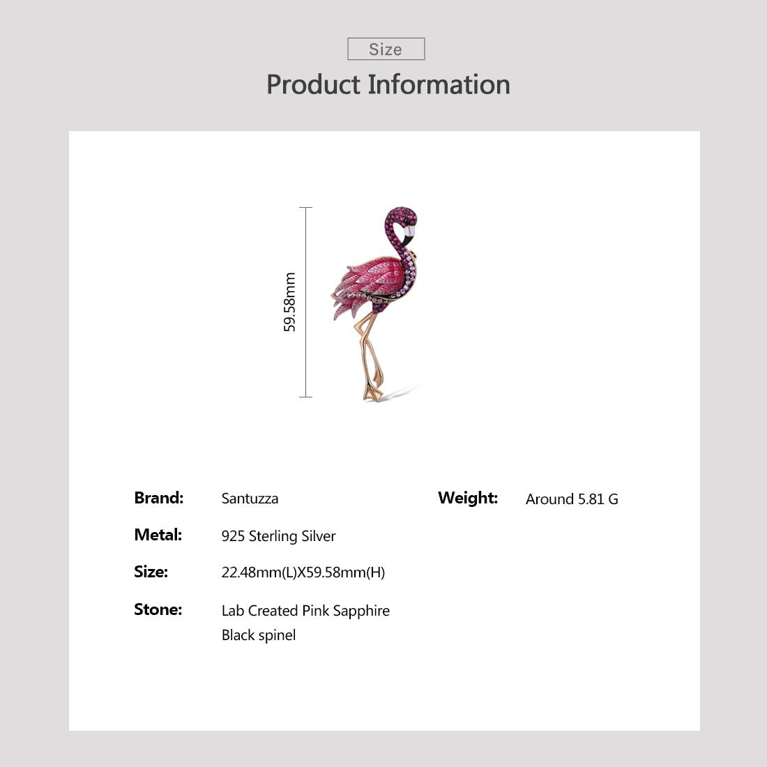 Santuzza Flamingo Brooch 925 Sterling Silver Enamel Bird Created Pink Sapphire Brooches Pin for Women
