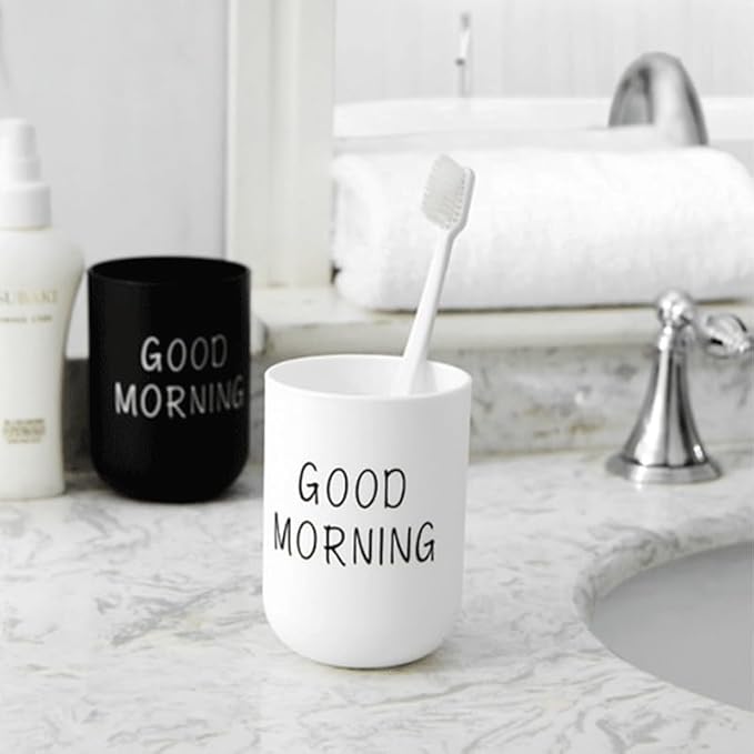Toothbrush Cup 2Pcs, Bathroom Toothbrush Holder, Storage Cup 300ml, Drinking Cup, Reusable (Black + White)