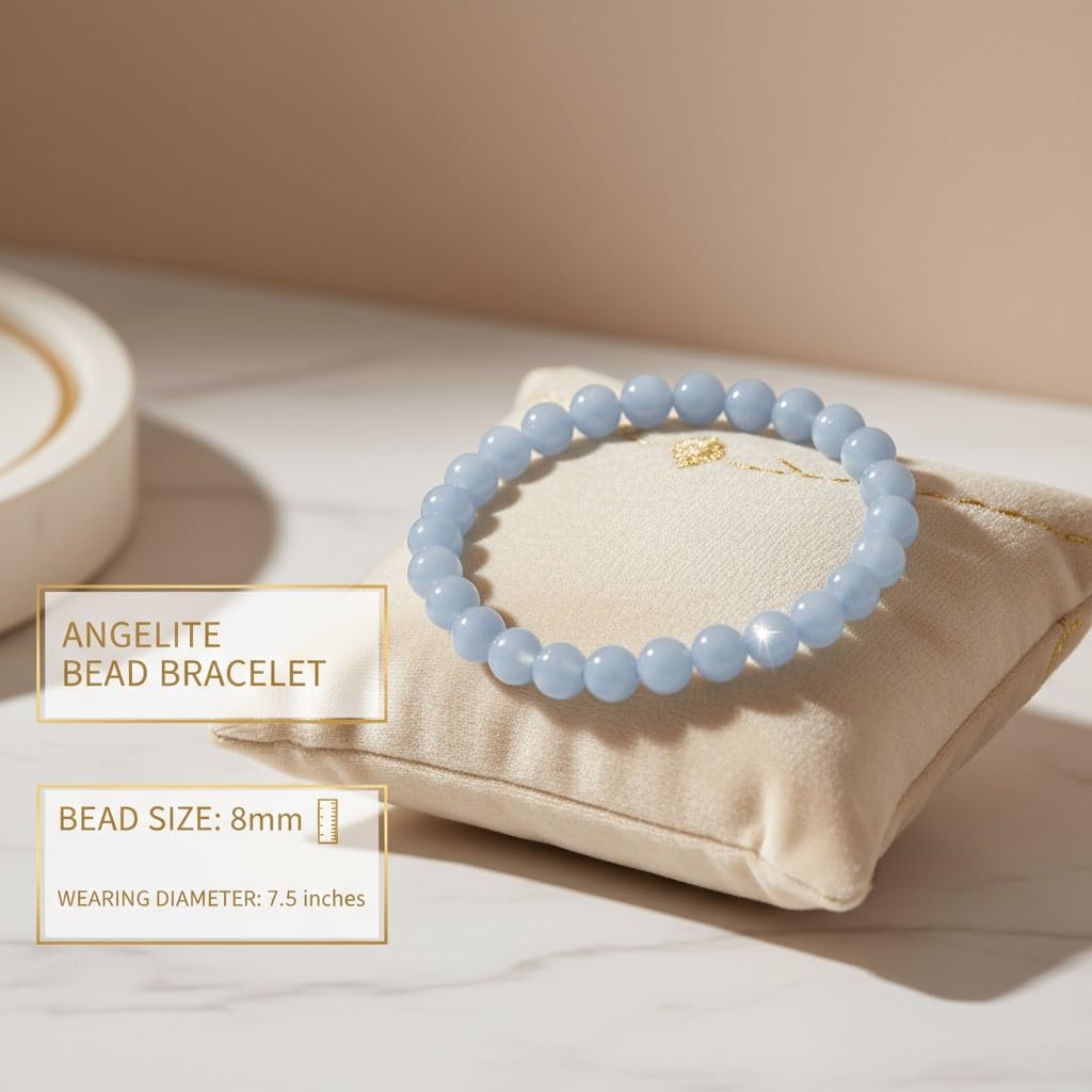 The Vida Handmade AAA+ Quality Crystal Stretch Elastic Bracelet - Nature Gemstone - Jewelry Gift - Holiday Gift - For Women & Men (Angelite)