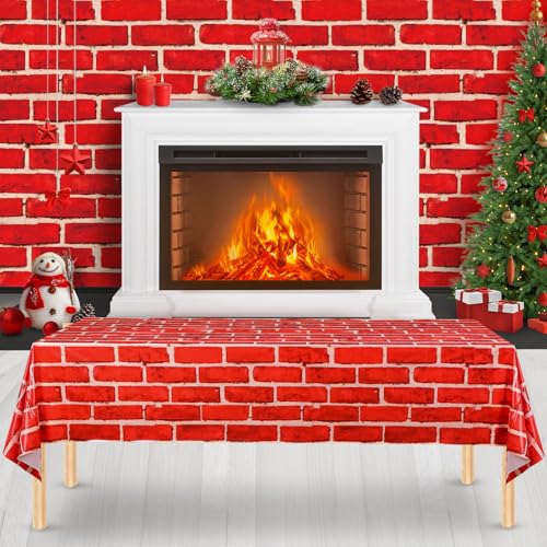 Tiamon 6 Pcs 108 x 54 Inch Red Brick Tablecloths Brick Sheet Table Cover Bricks Stone Wall Backdrop for Christmas Holiday Party Fireplaces Chimneys Decorations Photography Supplies