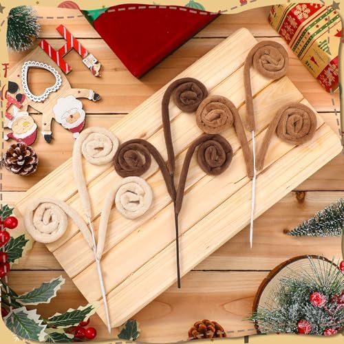 Daifunli 12 Pcs Curly Christmas Tree Picks Velvet Curl Decoration Spiral Curly Tree Topper Ornaments DIY Crafts for Wreath Fireplaces Vase Filler Holiday Ornament, 12 Inch(Milky White, Khaki, Brown)
