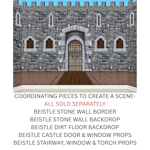 Beistle Brick Stone Wall Backdrop, 4’ x 30’ – Medieval Party Decorations, Medieval Decor Background, Photo Backdrop, Easy to Adhere Wall Covering, Stone Backdrop, Halloween Party Decorations - style: Stone Wall