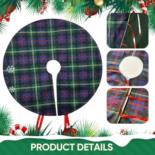 Malcolm Tartan Blue & Green Printed Christmas Tree Skirt, 36 Inch