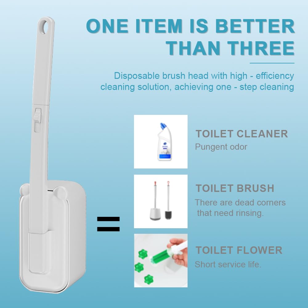 Disposable Toilet Brush with 48 Refills,Toilet Cleaning Supplies,Toilet Wand Brush Starter Kit,Wall Mounted Toilet Bowl Cleaner Brush with Holder for Bathroom Deep Cleaning & Hygiene (White)