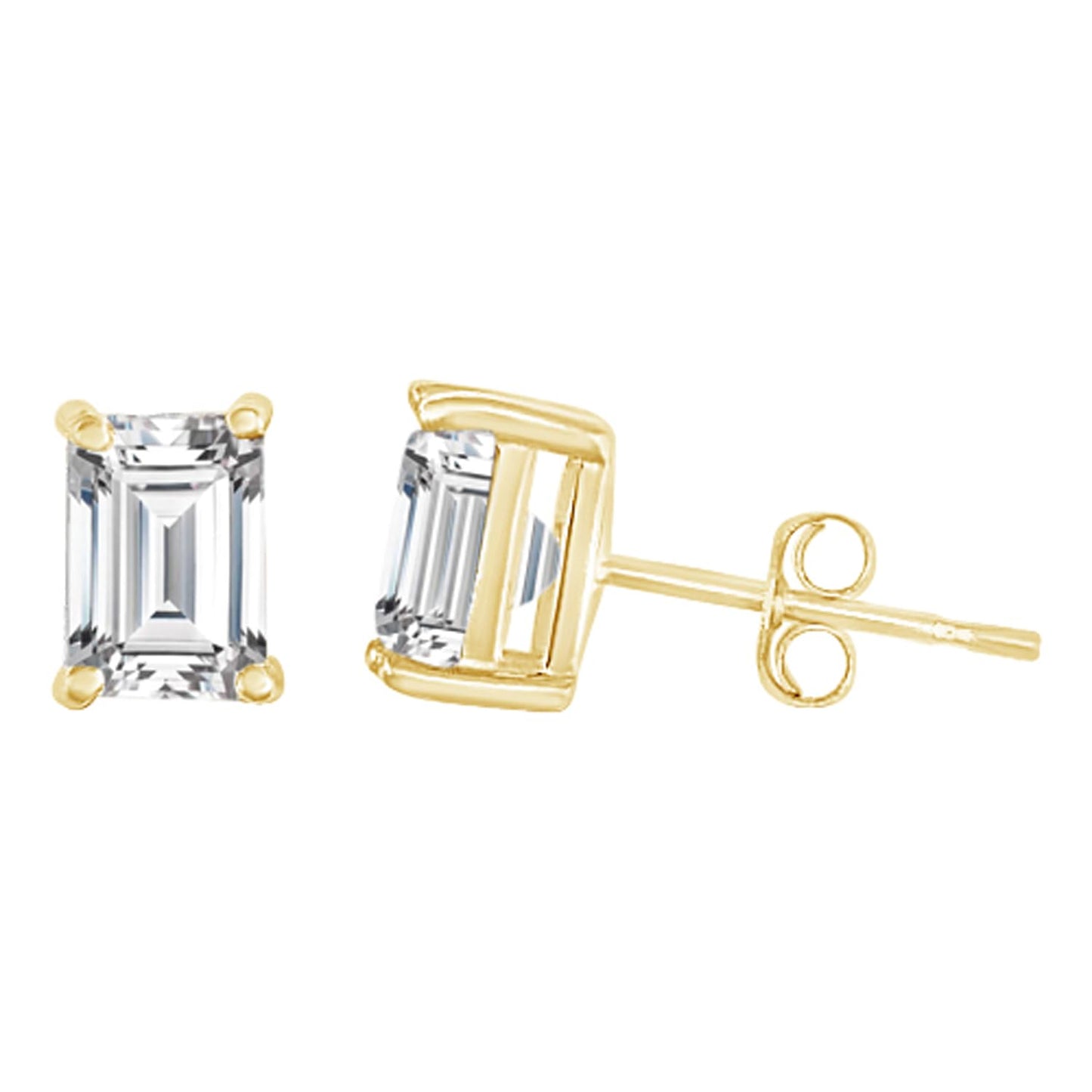 18K Yellow Gold 0.5 Carat Emerald Shape LAB GROWN Diamond IGI Certified Stud Earrings for women 4 Prong Push Back (E/F Color VS2/SI1 CLARITY)