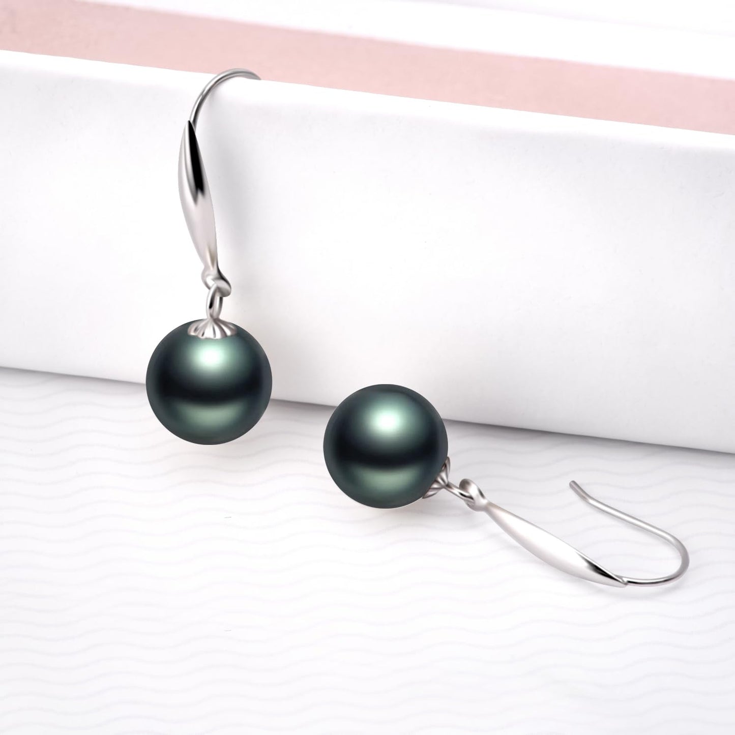 SISGEM 18k White Gold Simulated Black Freshwater Cultured Pearl Dangle Earring, 8 mm