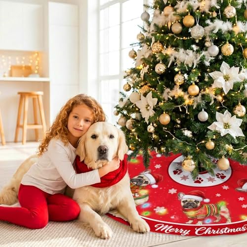 French Bulldog Christmas Tree Skirt 48 Inch for Indoor Outdoor Decorations