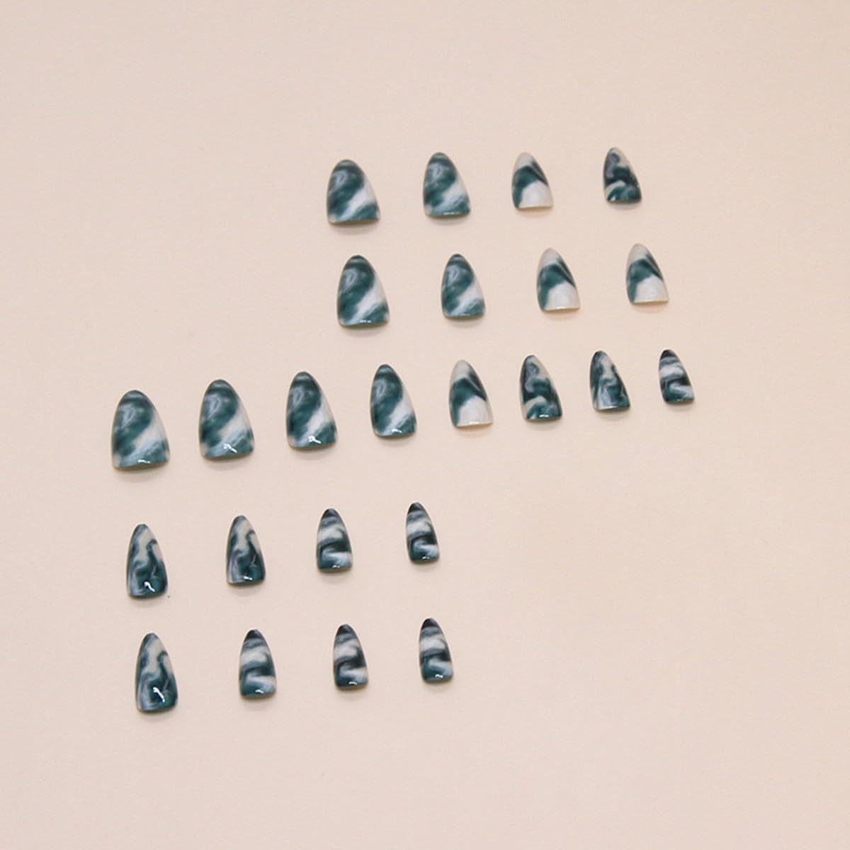 CTTHNBD Press On Almond Medium Green False Nails with Gradient Marble Design - Glossy Acrylic Full Cover Glue on Nails - 24 Pcs