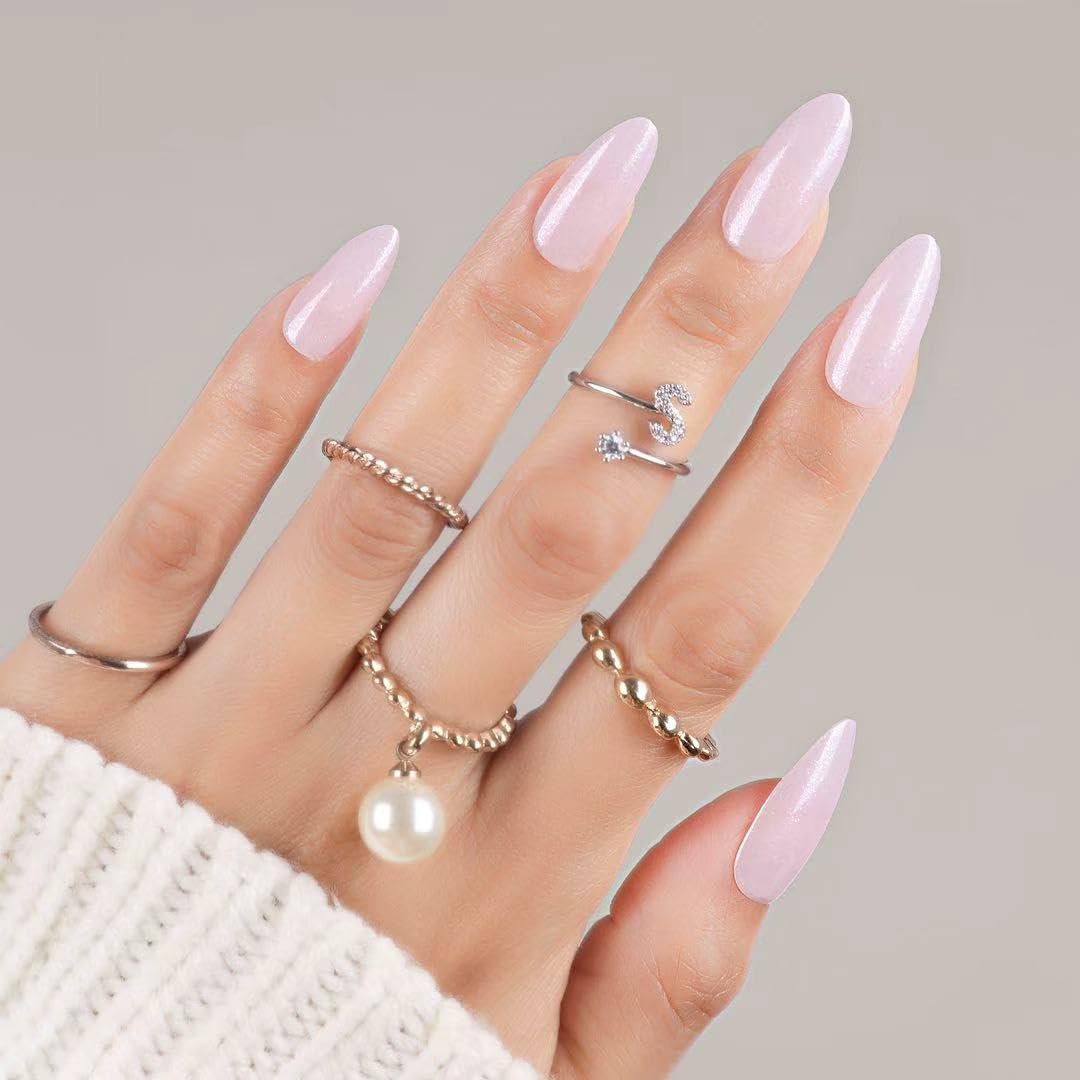 30Pcs Almond Press On Nails - Supremely Fit & Natural Soft Gel Almond Nails,15 Sizes, Reusable Fake Nails Kit with Gift Box for Women (P-PINK)