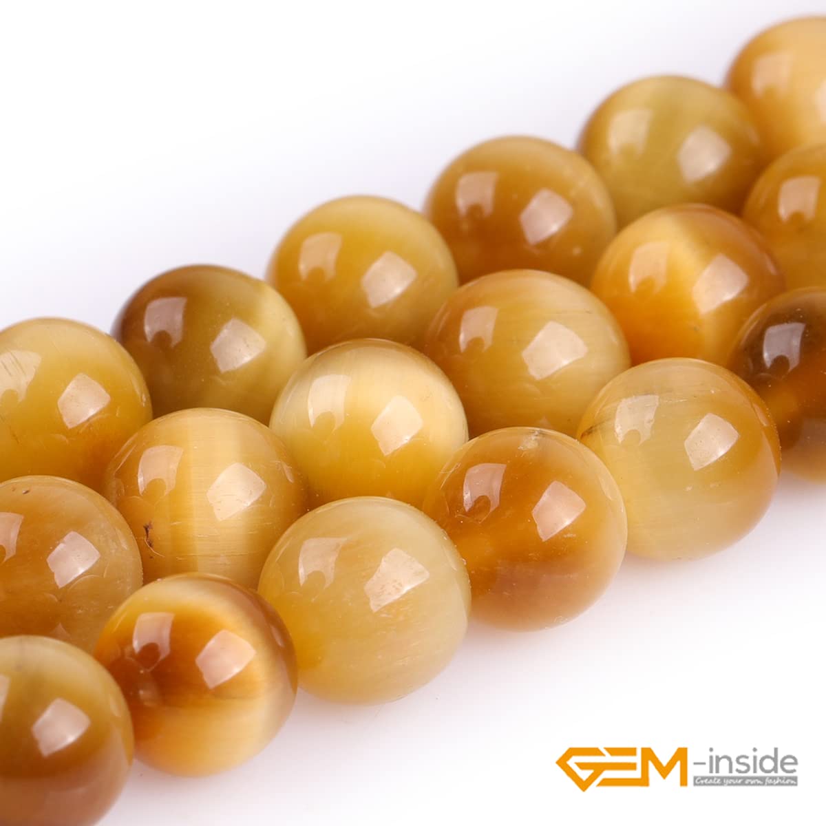 GEM-Inside 8mm Gold Blue Tiger Eye Gemstone Loose Beads Dyed Color Round Crystal Energy Stone Power for Jewelry Making 15"