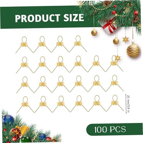 Ornament Caps 100Pcs Secure Metal Christmas Ornament Hooks Replacement Hangers for Christmas Tree, Porcelain, Ceramic or Glass Decoration, 20mm, Golden