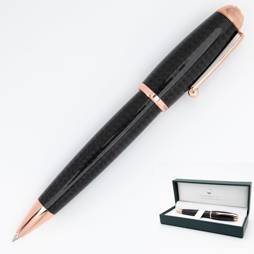 Monteverde USA Super Mega Carbon Fiber Ballpoint Pen - 18K Rose Gold Plated Trim - Luxurious Carbon Fiber Pen - Refillable Parker-Style - Durable and Elegant