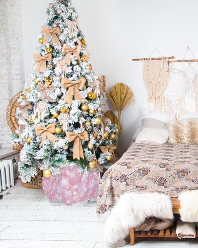 Christmas Snowflake Christmas Tree Collar Tree Box Stand Cover,Artificial/Pencil/Silm/Skinny Tree Ring 4 Packs Collapsible Tree Skirt for Christmas Xmas Tree,Gradient Marble Blush Pink 14.5"x10"
