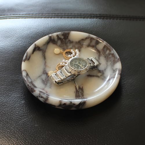 Nawgnail Natural Travertine Marble Jewelry Dish 5.5", Trinket Dish for Ring Earring, Gift for Woman Daugther(Calacatta Viola) - color: Calacatta Viola