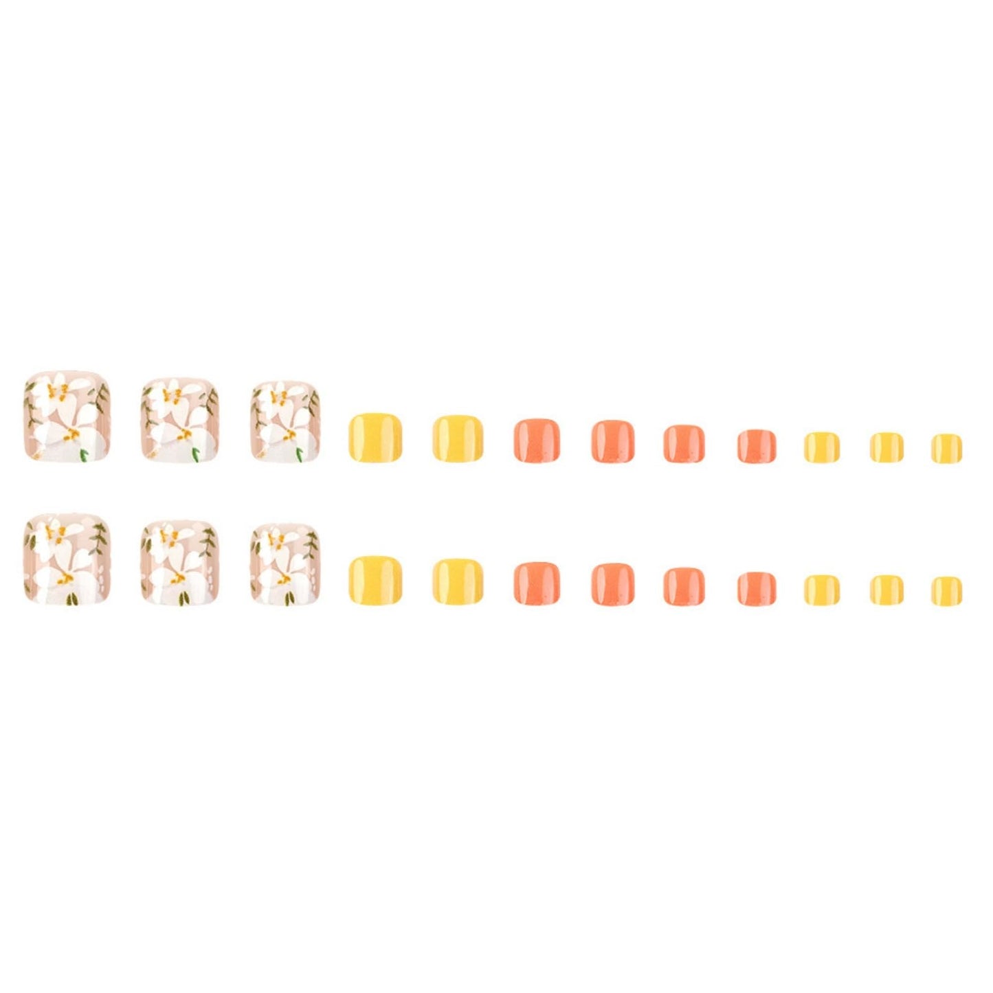 Flower Press on Toenails Short Square Fake Toe Nails Orange False Toenails Glossy Full Cover Acrylic Glue on Toenails Cute Toe Nails Artificial Stick on Toenails for Women Manicure 24 Pcs
