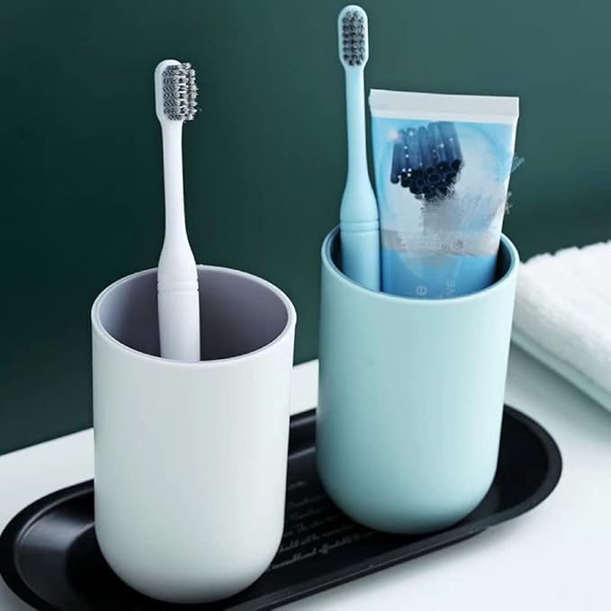 Unbreakable Reusable Drinking Cups Set of 2 Colors, Plastic Toothbrush Cup Tumblers 300 ml/10.5 oz, Dishwasher Safe (Light blue & Light gray)