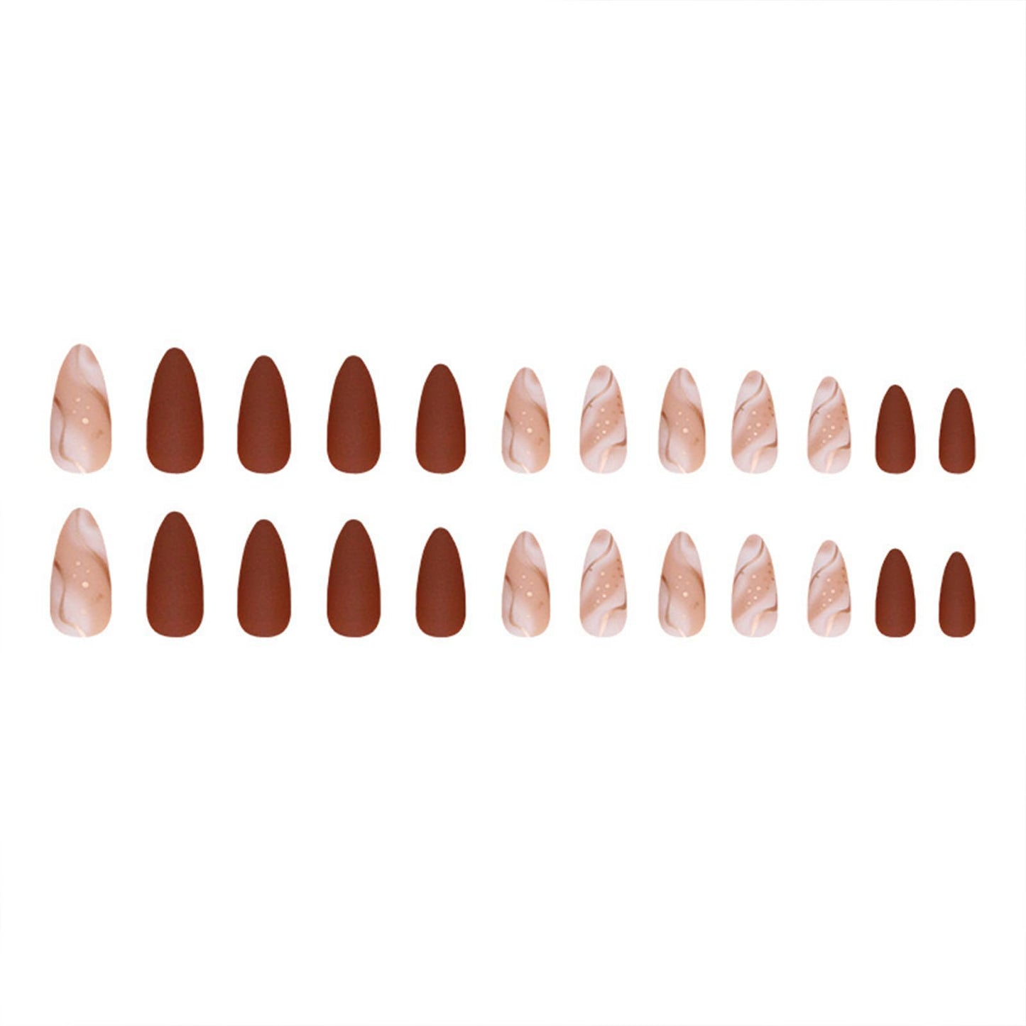 Almond Press on Nails Medium Fake Nails Matt Brown False Nails Press ons Acrylic Glue on Nails Reddish Brown Full Cover Artificial Stick on Nail for Women Nail Decorations 24Pcs