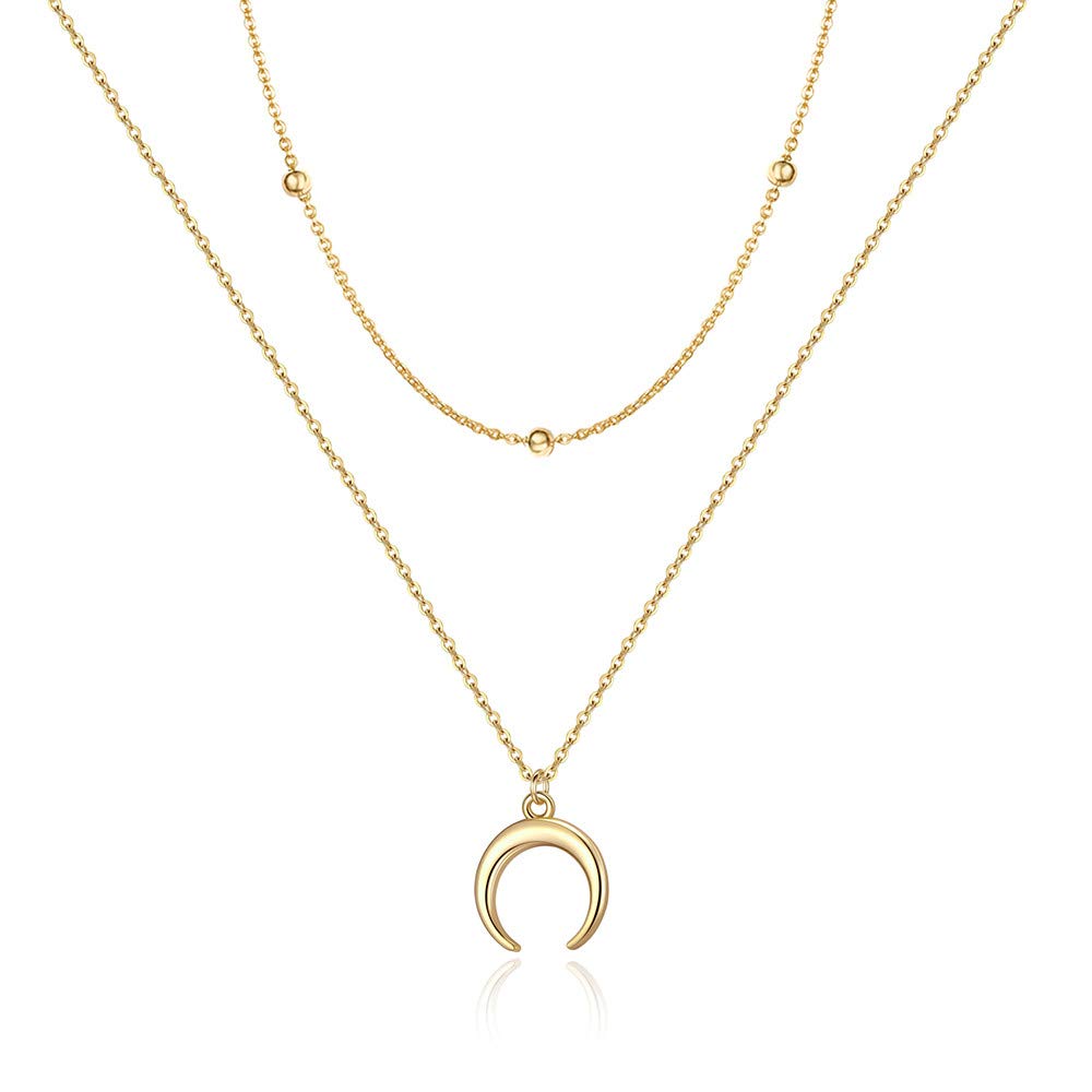 Turandoss Layered Chain Crescent Necklace, Moon Layered Necklace for Women Layering Necklace
