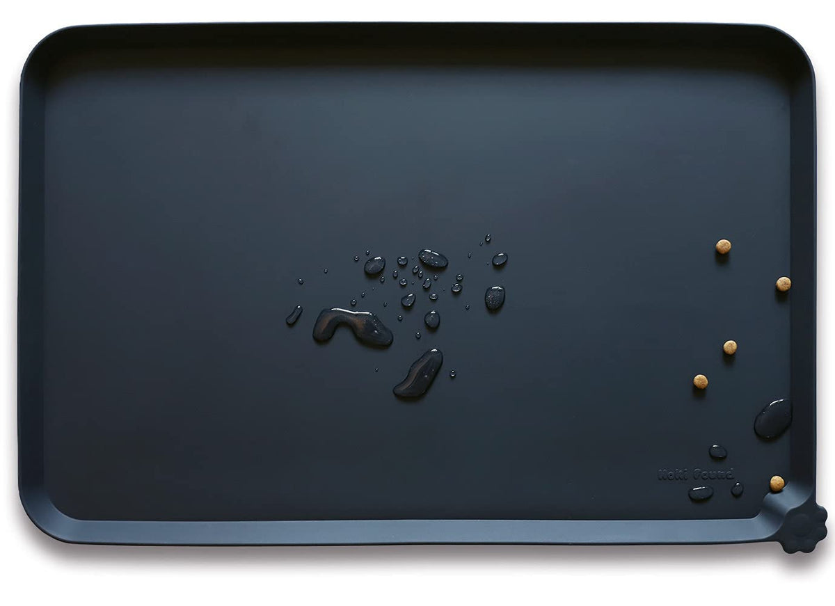 Hoki Found XX-Large Silicone Pet Food Mats - Non-Slip Dog & Cat Feeding Mats - Waterproof for Carpet - Black