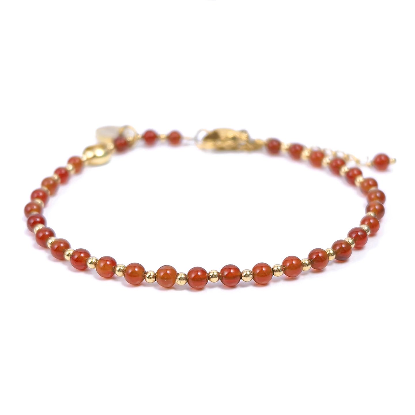 Morchic 3mm Red Carnelian Natural Gemstone Beaded Bracelet for Women, Dainty Tiny Charm Jewelry, Adjustable 7.1-8.6", Ideal Birthday Holiday Gift