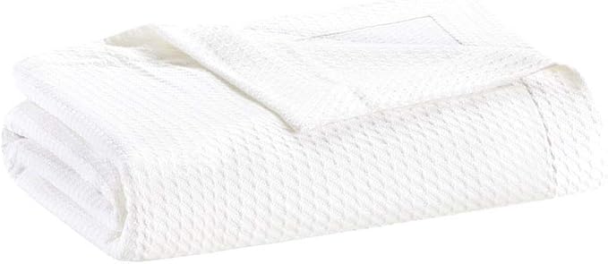 Madison Park Egyptian Cotton Luxury Blanket White 108x90 King Size Knit Premium Soft Cozy 100% Cerified Egyptian Cotton For Bed, Couch or Sofa