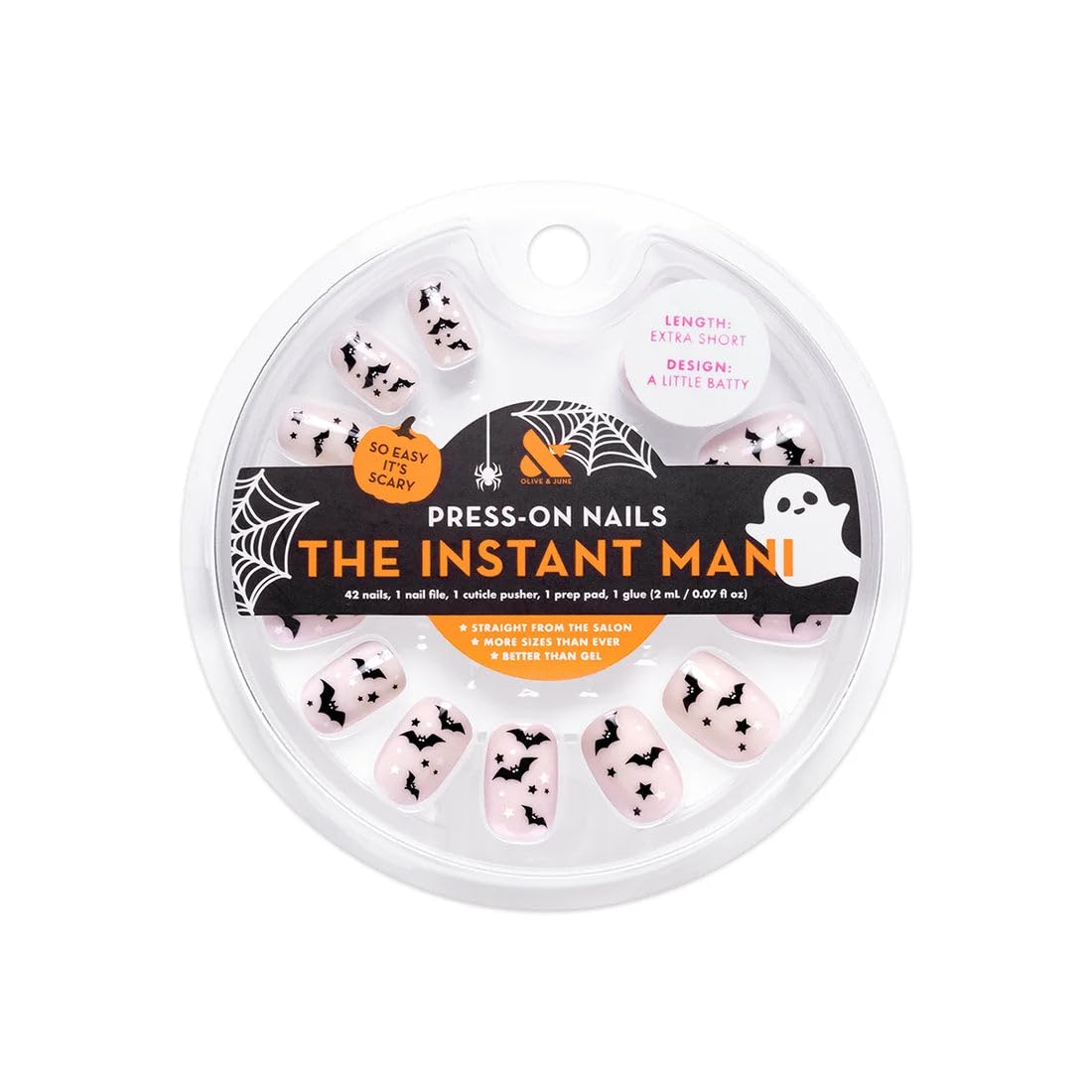 Olive & June Instant Mani Extra Short Squoval Press-On Nails, A Little Batty, 42 Pieces