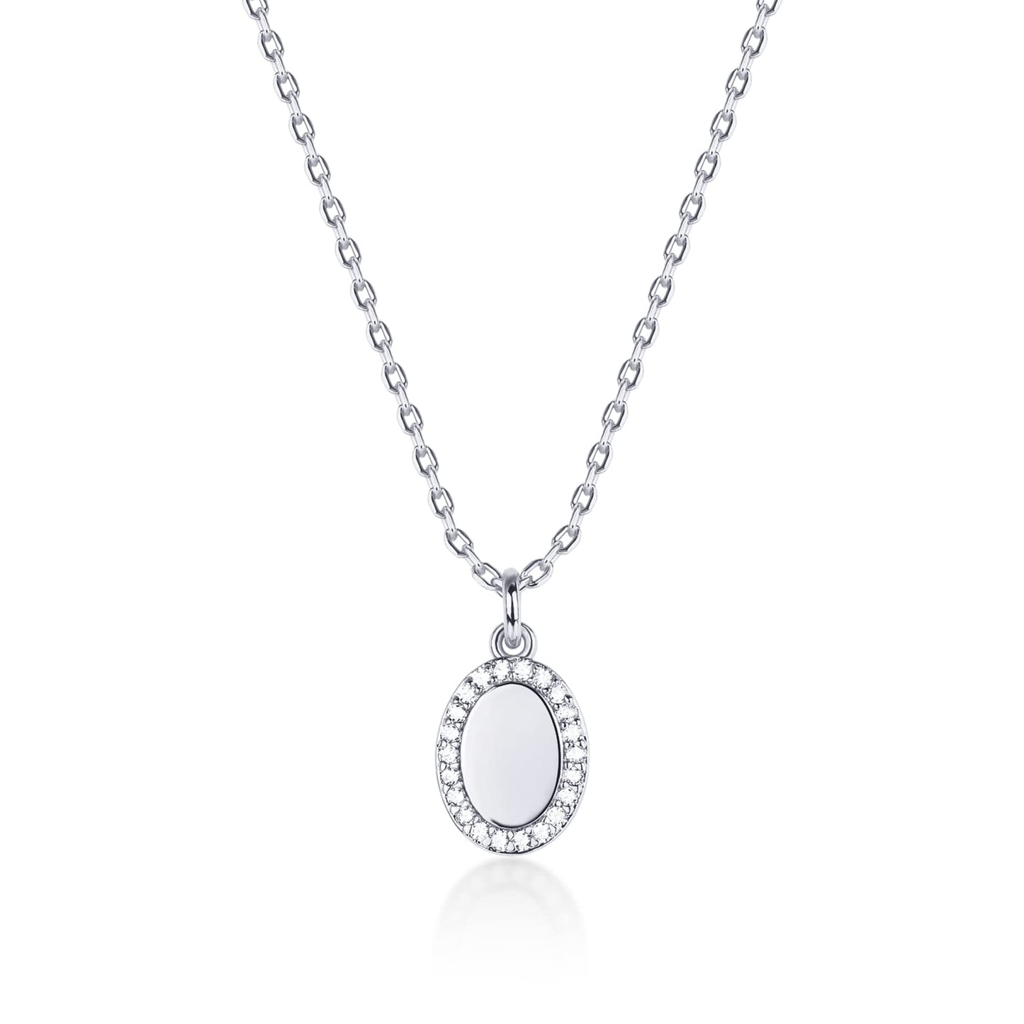 PAVOI Rhodium Plated Pendant Necklace l Necklaces for Women (Oval, White Plated)