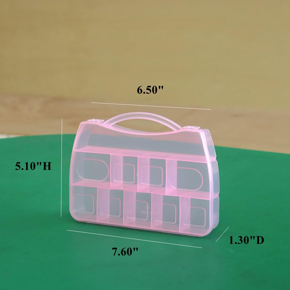 BangQiao 4 Pack Fixed 10 Grids Small Clear Pink Plastic Storage Case with Handle, Mini Cute Organizer Box for Gift Giving, Birthday, Event, Party, Jewelry, Ornaments, Craft Supplies, DIY Accessories