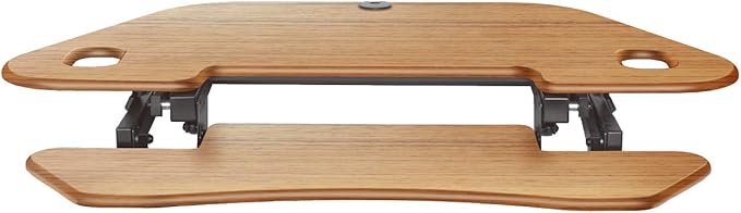Rocelco 46" Large Height Adjustable Corner Standing Desk Converter - Quick Sit Stand Up Dual Monitor Riser - Gas Spring Assist Computer Workstation - Wide Keyboard Tray - Teak Wood Grain (R CADRT-46)