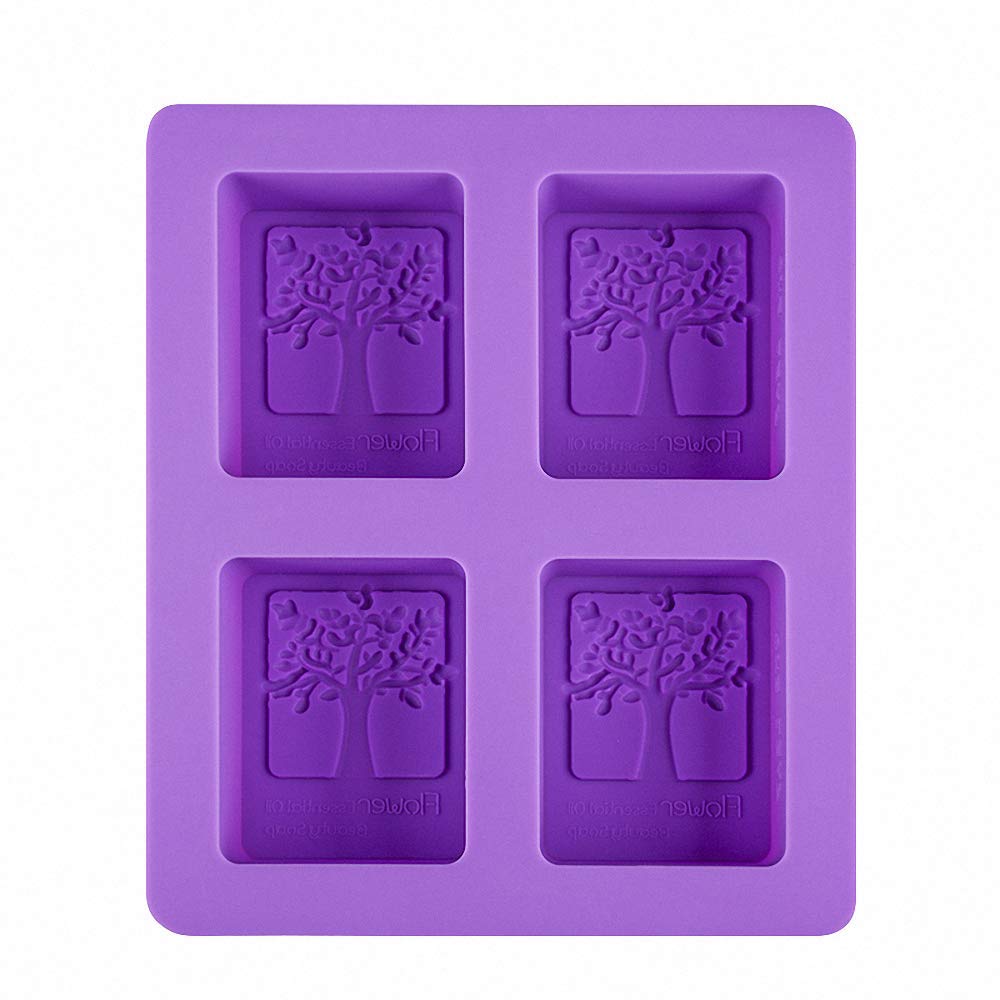 2Pcs 4-Cavity Rectangle Tree of Life Silicone Soap Bar Molds Tree Shaped Square Soap Mold Arts Crafts Chocolate Cake Molding Soap Making Tools