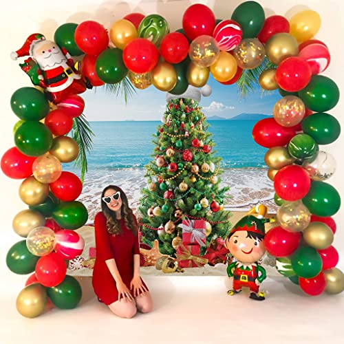 July Christmas Tree Photography Backdrop - Tropical Beach Palm Leaves Blue Sky Ocean Family Holiday Party Photo Backdrop (8X6FT(94X70inch)) - size: 8X6FT(94X70inch)