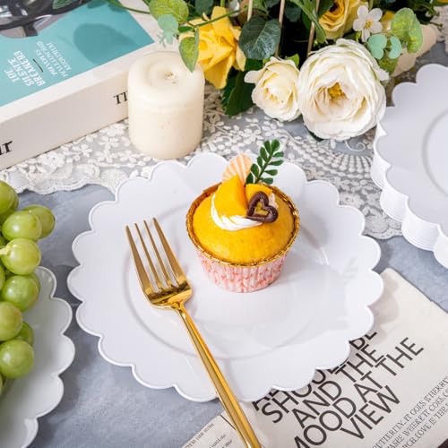 SUT 72Pcs 7.5" White Plastic Plates, Heavy Duty Disposable Plates for Weddings, Parties, Events, Fancy Dessert & Appetizer Plates | Shatterproof Bulk Party Supplies (72 Count) - color: White, size: 7.5 Inch