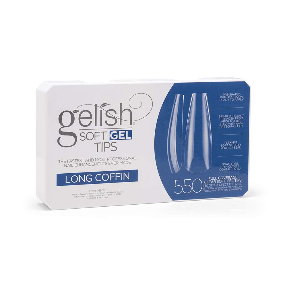 Gelish Soft Gel™ Tips - 550 Count Professional Quality Press on Nails Extension for Strong, Long-Lasting Manicures – Easy Application, Natural Look, Pre-shaped False Nail (Long Coffin)