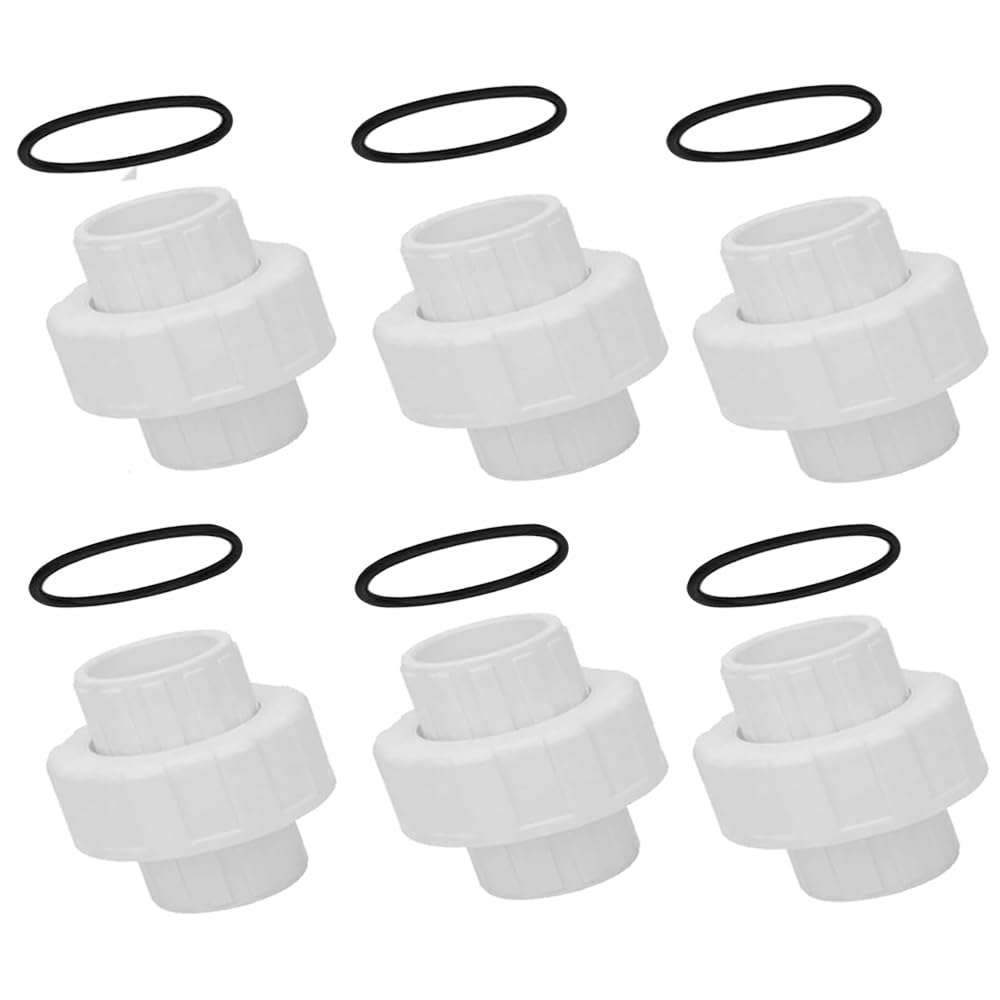 6Pcs 3/4" PVC Union Coupling Pipe Fitting (Socket x Socket),SCH40,Plumbing Fitting with EPDM O-Ring, White,Quick-Connect PVC Couplings for Farm Irrigation, Garden Watering & Pool Plumbing.