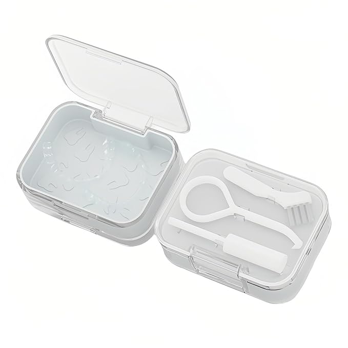 Retainer and Aligner Case - Double Layer with Double Sided Opening Lid, Mouthguard & Night Guard Storage Cleaning Case, with Removal Tool, Brush and Chewer (White)