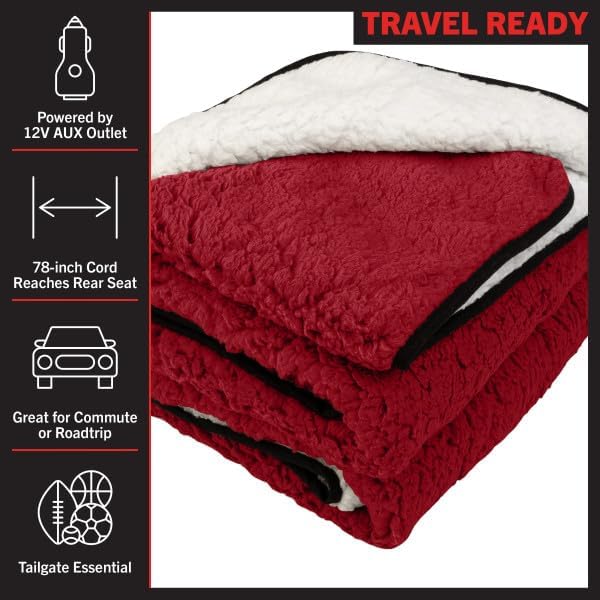 Stalwart Heated Car Blanket 2-Pack - 12V Heated Blanket for Car, RV or Camping - 57x39” Portable Electric Travel Throw - 2 Heat Levels - Tailgating Essentials (Red)