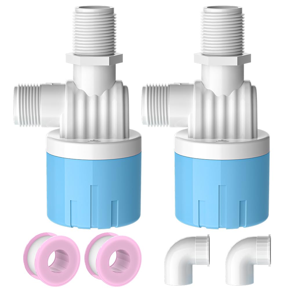 Cxztcl 2 Pack 1/2 Float Valve for Water Tank,Aquapulse Water Float Automatic Water Level Control Aqua Pluse Trough Blue Plastic Float Valve Switch for Pool,Pond,Livestock(Top inner)