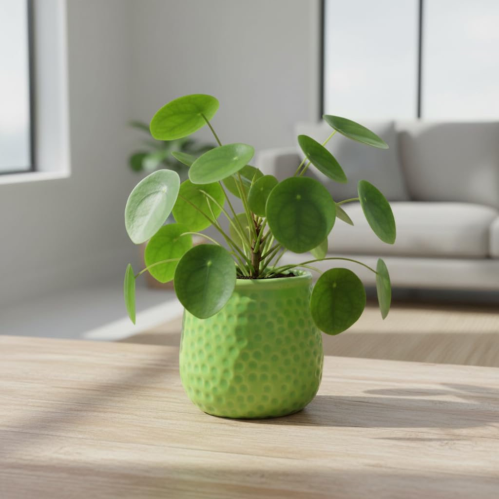CERAMIQA 4 Inch Ceramic Succulent Planter Pot with Drainage Hole, Small Indoor Plant Pot, Mini Round Flower Pot for Cactus, Herbs & Houseplants, Modern Decorative Planter for Garden (Lime Green)